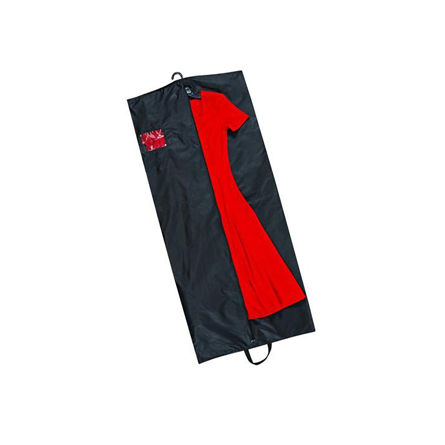 54‑inch navy polyester swing garment bag with full-length front zipper and integrated bottom shoe pouch featuring separate zip closure—designed for mid-length uniform and footwear storage.