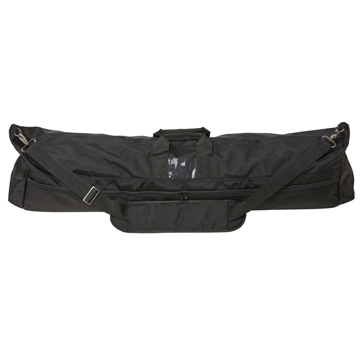 Vivace Premium Team Equipment Bag in black 1680‑denier nylon, 41″ × 8″ × 12″, with padded shoulder strap, dual carry handles, clear ID window, and four zippered exterior pockets—designed to hold up to 15 sabres or 10 rifles