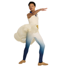 Person wearing a costume with a white and blue design on a white background