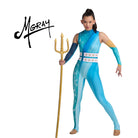 Print‑N‑Go sleeveless jumpsuit in multicolor abstract apparel print, featuring a high crew neck and fitted legs, made from breathable stretch fabric for guard and dance performers.