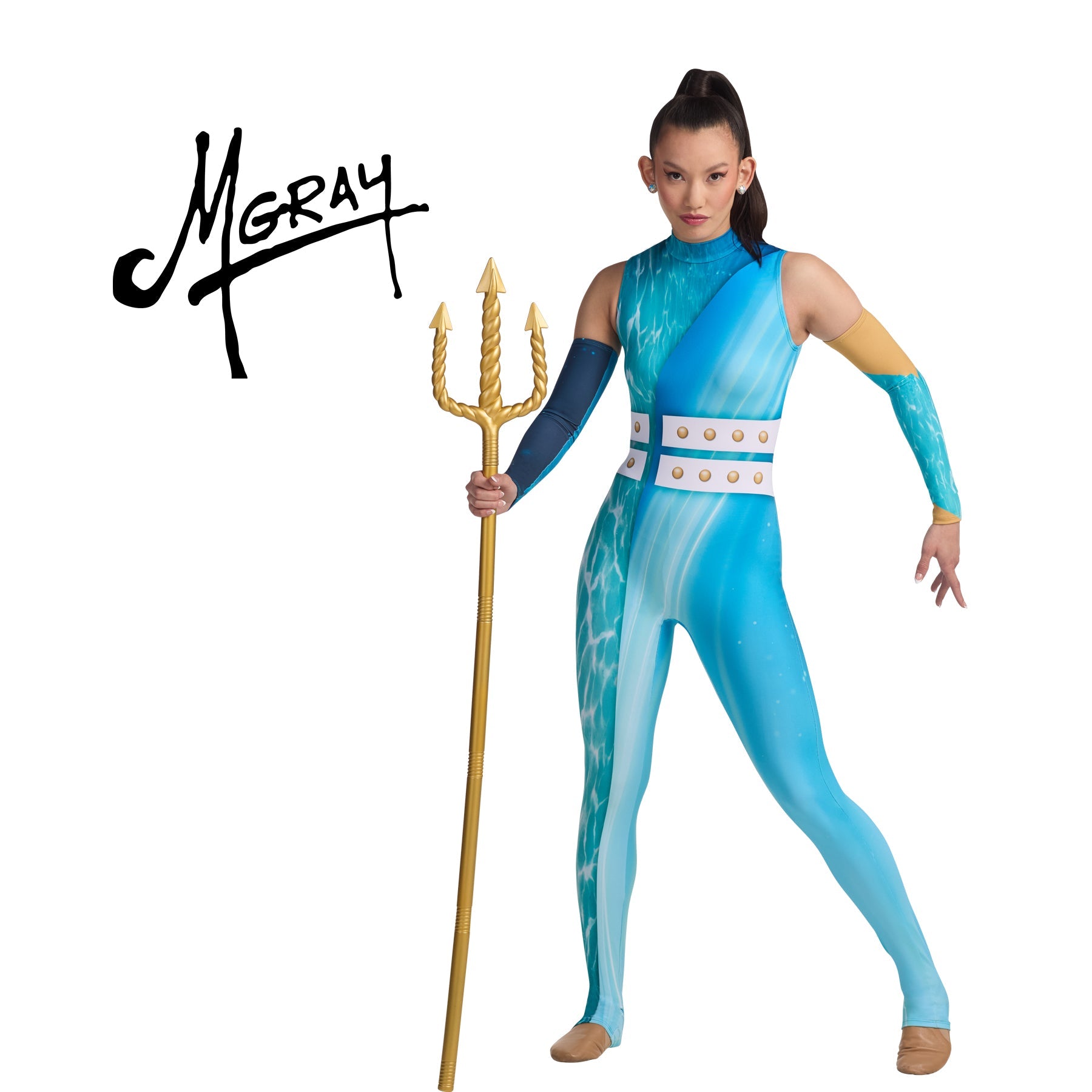 Print‑N‑Go sleeveless jumpsuit in multicolor abstract apparel print, featuring a high crew neck and fitted legs, made from breathable stretch fabric for guard and dance performers.