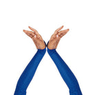 long glitter glove extending past the elbow, densely covered with shimmering fine glitter on stretch fabric, worn on arm with smooth elastic cuff—ideal for stage or drill-team sparkle. made to order