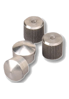 aluminum bottom pole plugs side by side: one polished smooth cap and one knurled barrel style—threaded to securely fit 1″ flag pole ends for stable display