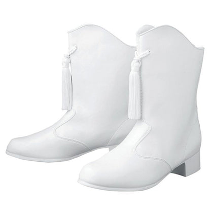 A white majorette boot with comfort and style. • Slip-resistant (TPR) Rubber Soles to prevent slips and falls. • Soft vinyl upper just wipes clean. • Heel is proper height and can accept cleats. • Non-marking soles will not make ugly black scrape marks. • Non-pilling inside collar material. • Extra cushion in heel area for miles of comfortable marching.