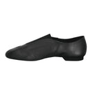 Value Jazz split-sole guard shoe in black full-grain leather, laceless elastic upper, sewn sole, rubber traction pad and EVA heel built for flexible turn support